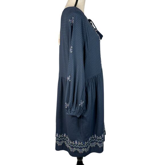 Knox Rose X-Large Shift Dress Embroidered Long Sleeve Tasseled Keyhole V-Neck - Picture 4 of 9